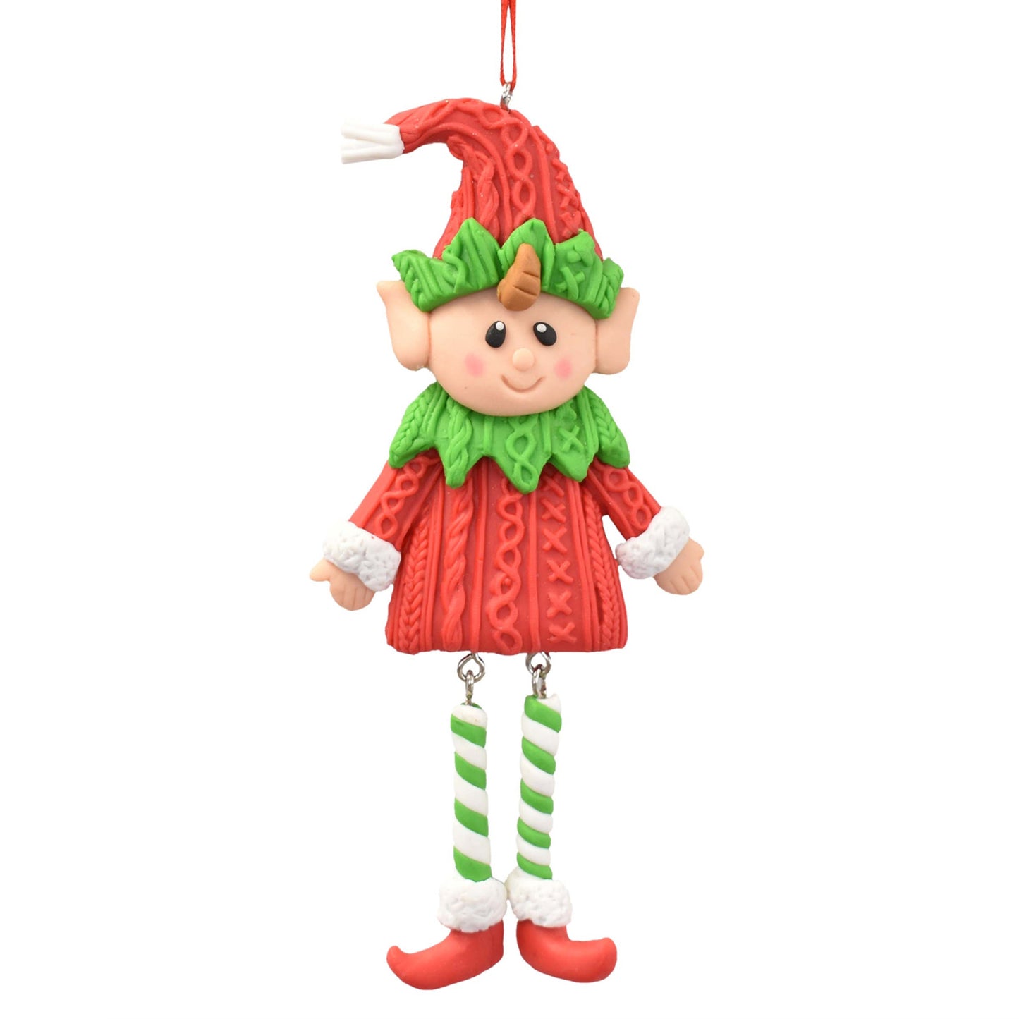 Dancing Boy and Girl Elf Ornament 5.75" in Red Green White, Set of 2 | YK