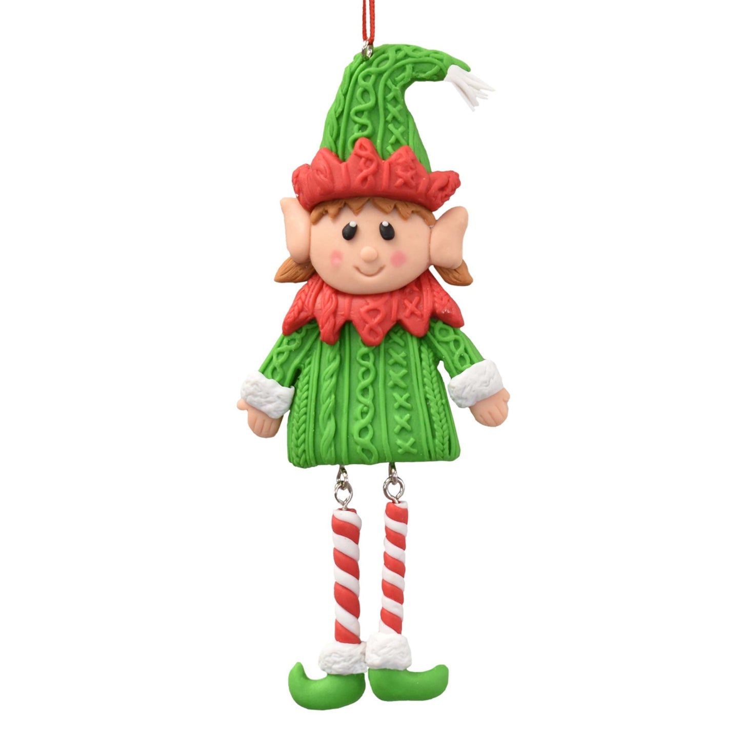 Dancing Boy and Girl Elf Ornament 5.75" in Red Green White, Set of 2 | YK