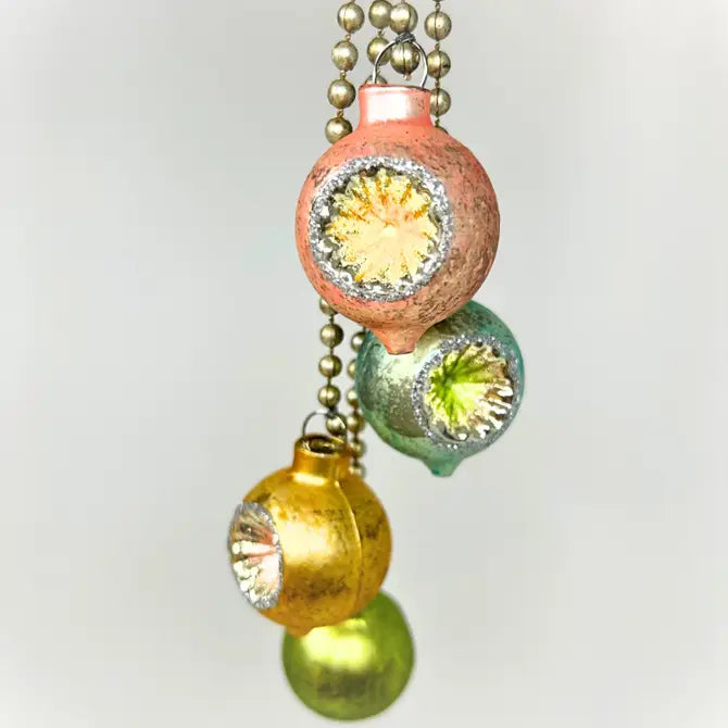 Mercury Glass and Bead Dangling Ornament - Antique Gold Green Aqua Coral 9.5” | LC