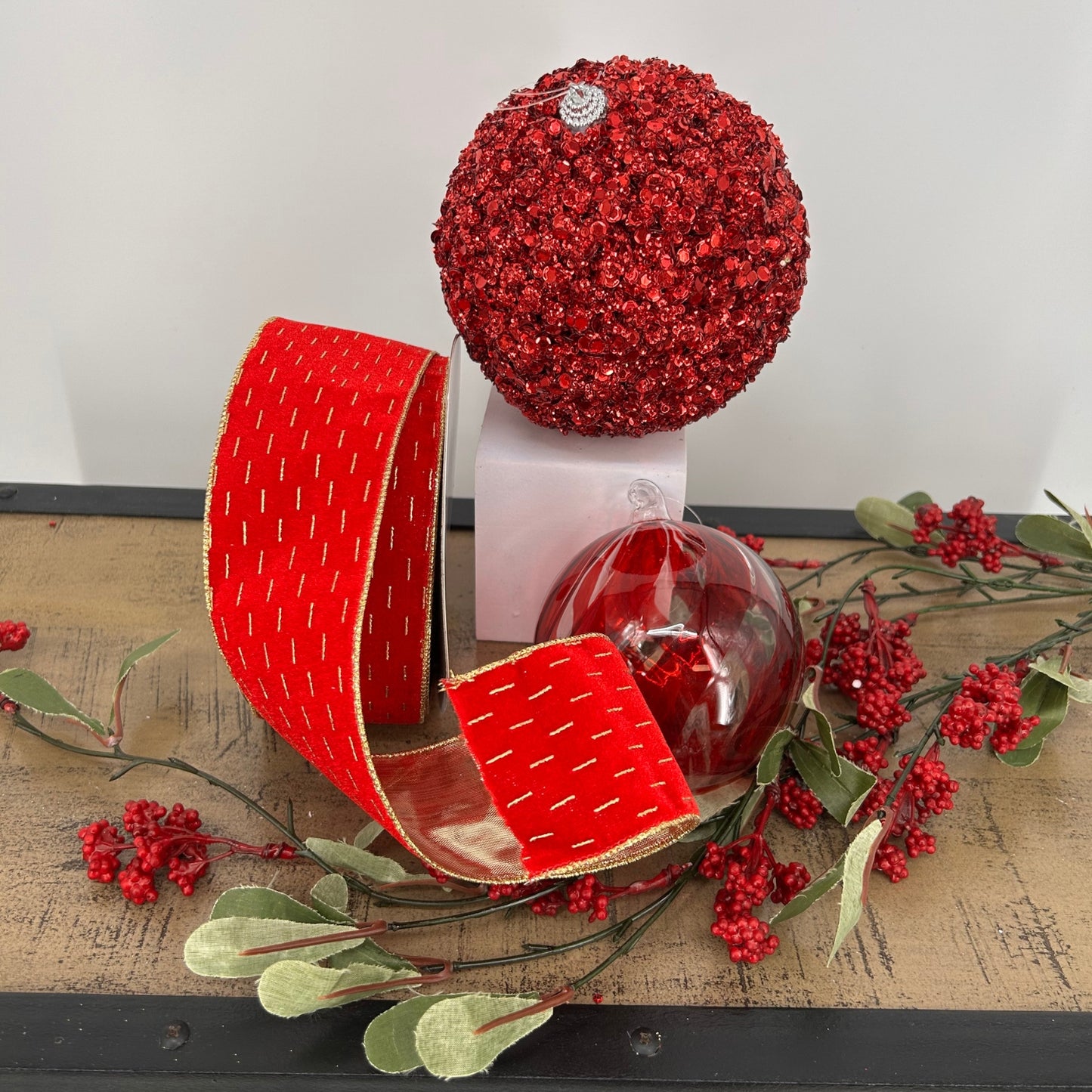 Red, Champagne, Berries, Greenery Christmas Tree Mystery Box