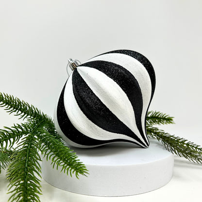 Classic Striped Onion Shaped Finial Ornament - Black/White 4.75” | XJ