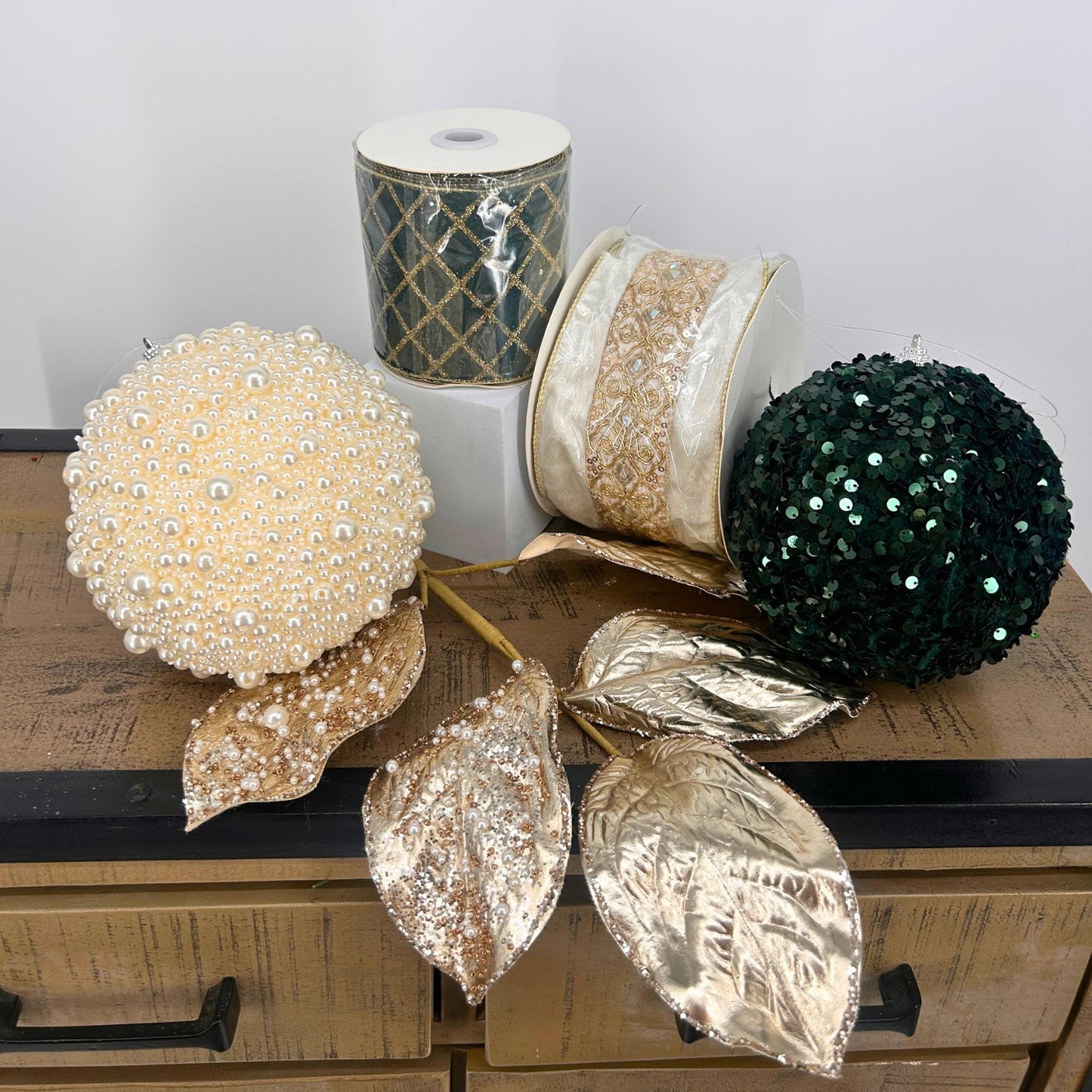 Cream, Champagne, Gold, Emerald Christmas Tree Mystery Box