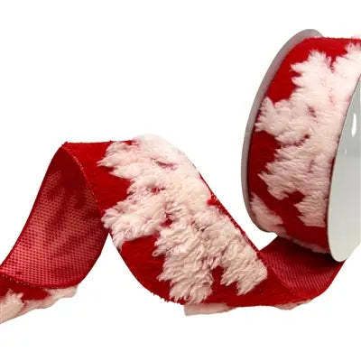 Fuzzy Red with White Snowflake Ribbon 2.5” x 10yd | YT