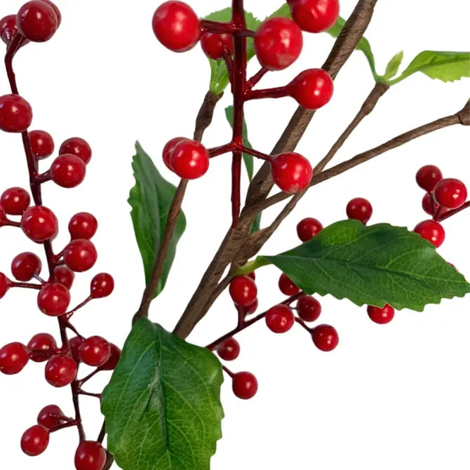 Wild Shrub Berry Stem with Leaves - Red 27” | YANTI