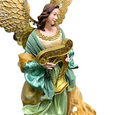 Shades of Green and Gold Angel w/ Harp 28” | StJ