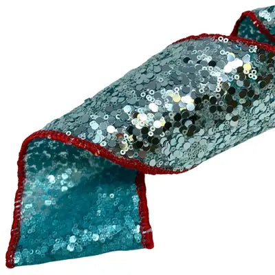 Blue Bling Bling Sequin Ribbon with Red Edge 2.5” x 10yd | YT