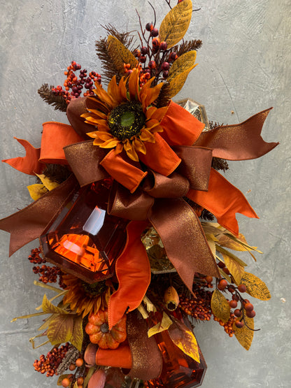 Fall Tear Drop Swag featuring Pumpkins, Sunflowers and Bling (Completed Swag)