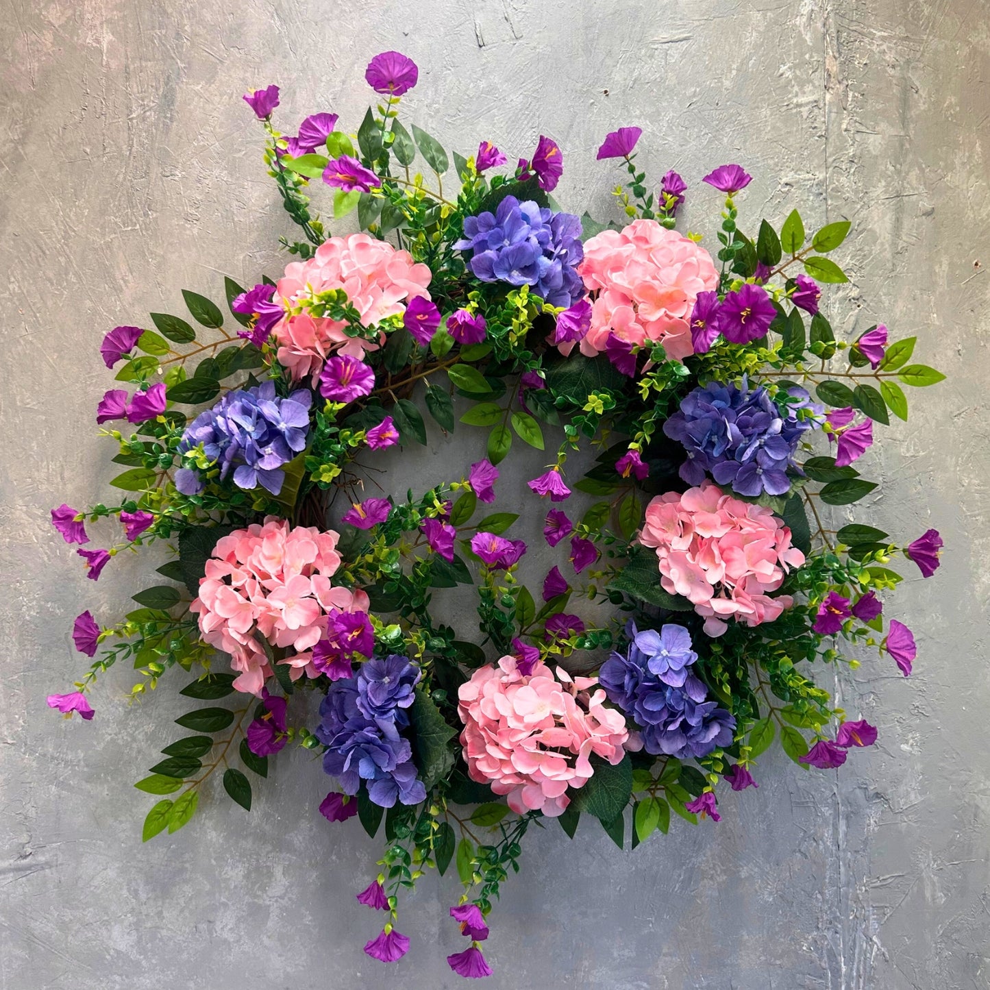 27" Morning Glory Hydrangea Wreath (Pink, Purple, Lavender) {Completed Wreath}