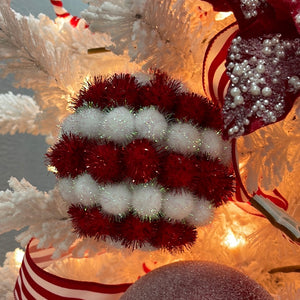 5" Fuzzy Mini Ball Ornament in Red/White | FY