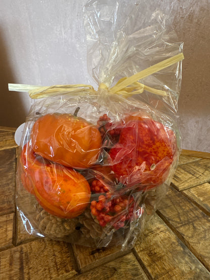 Sunset Orange Artificial Pumpkins and Pinecones | KS