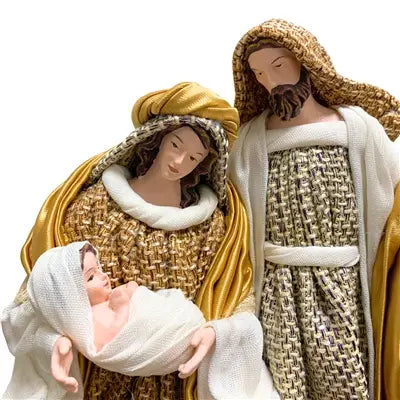 GOLD CREAM FABRIC HOLY FAMILY 9.25"