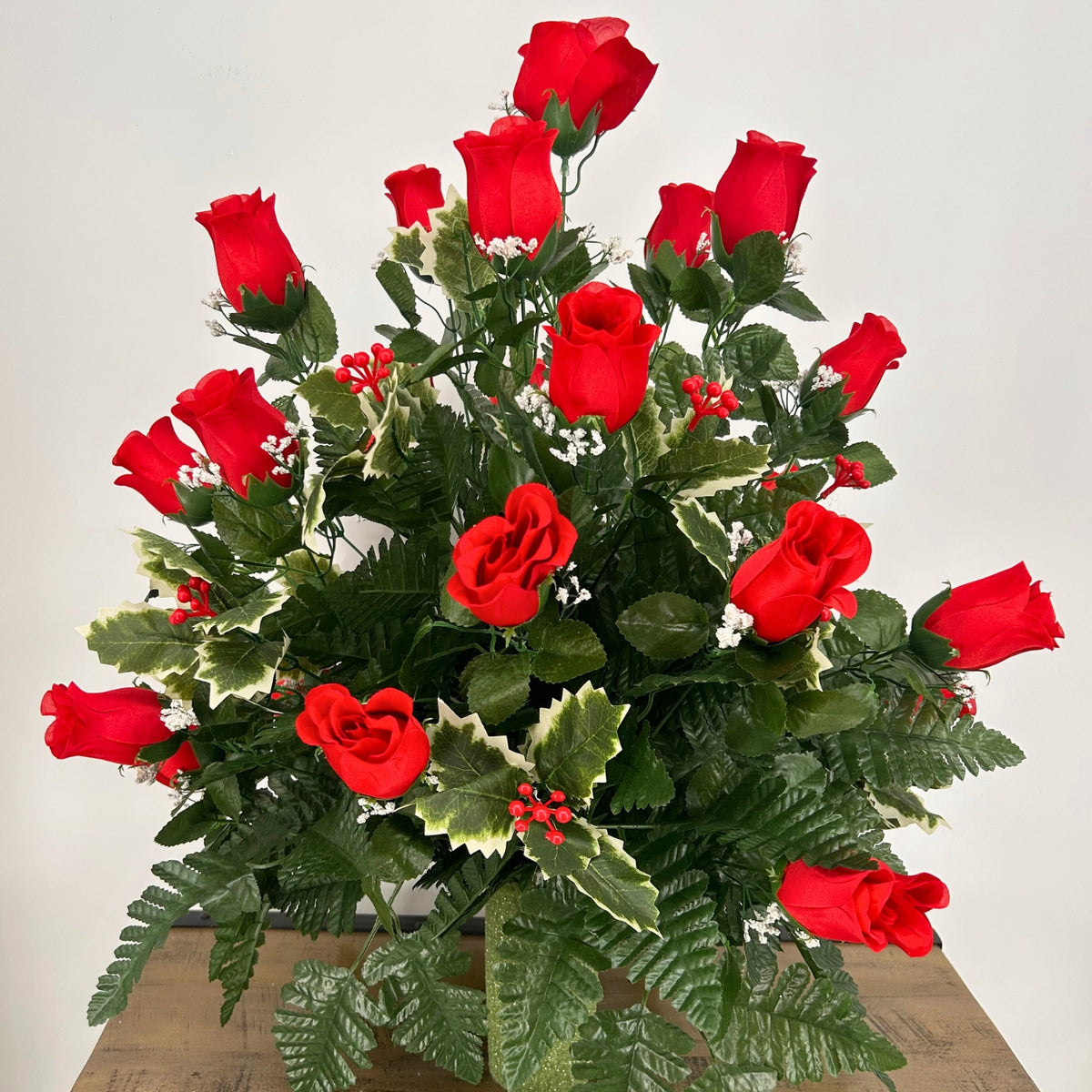 "Season of Remembrance" Pre-Made Vase Insert (Red, Dark Green)