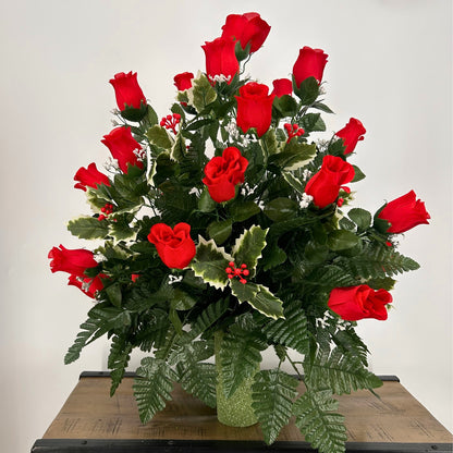 "Season of Remembrance" Pre-Made Vase Insert (Red, Dark Green)