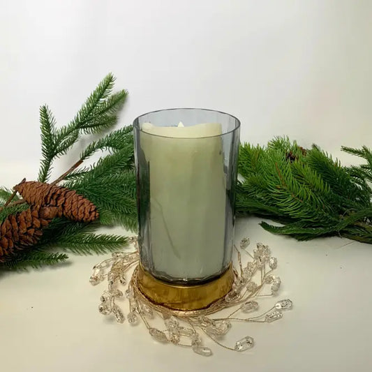 Elegant Acrylic Amethyst Gem Candle Ring - Champagne 9" | YANTI