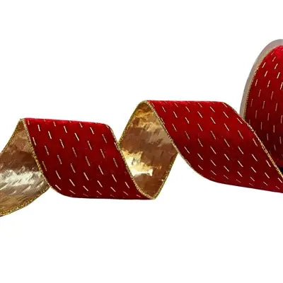 Red Velvet Gold Stripe Ribbon 2.5” x 10yd | YT