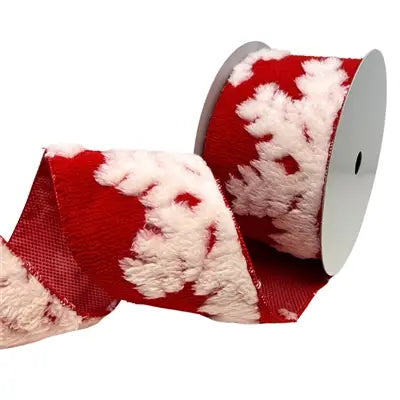 Fuzzy Red with White Snowflake Ribbon 4” x 10yd | YT