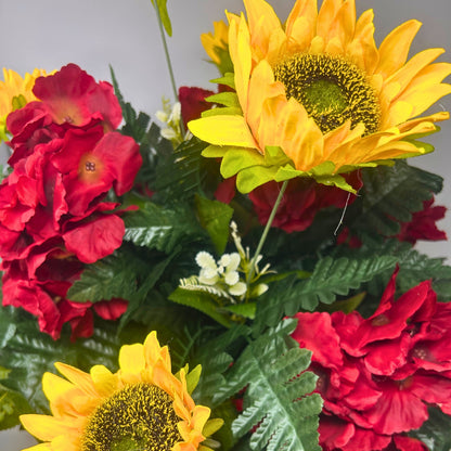 Fall Inspired Burgundy hydrangeas and Yellow Sunflower Vase Insert