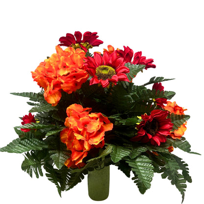 Fall Inspired Red Sunflower and Orange Hydrangea Vase Insert