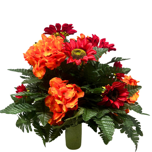Fall Inspired Red Sunflower and Orange Hydrangea Vase Insert