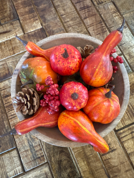 Sunset Orange Artificial Pumpkins and Pinecones | KS