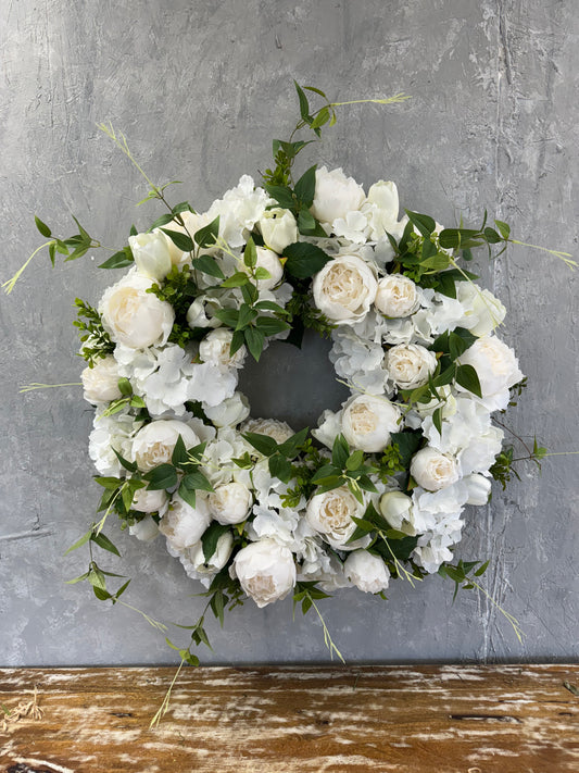 Completed Neutral Wreath in White and Green {Custom Wreath}