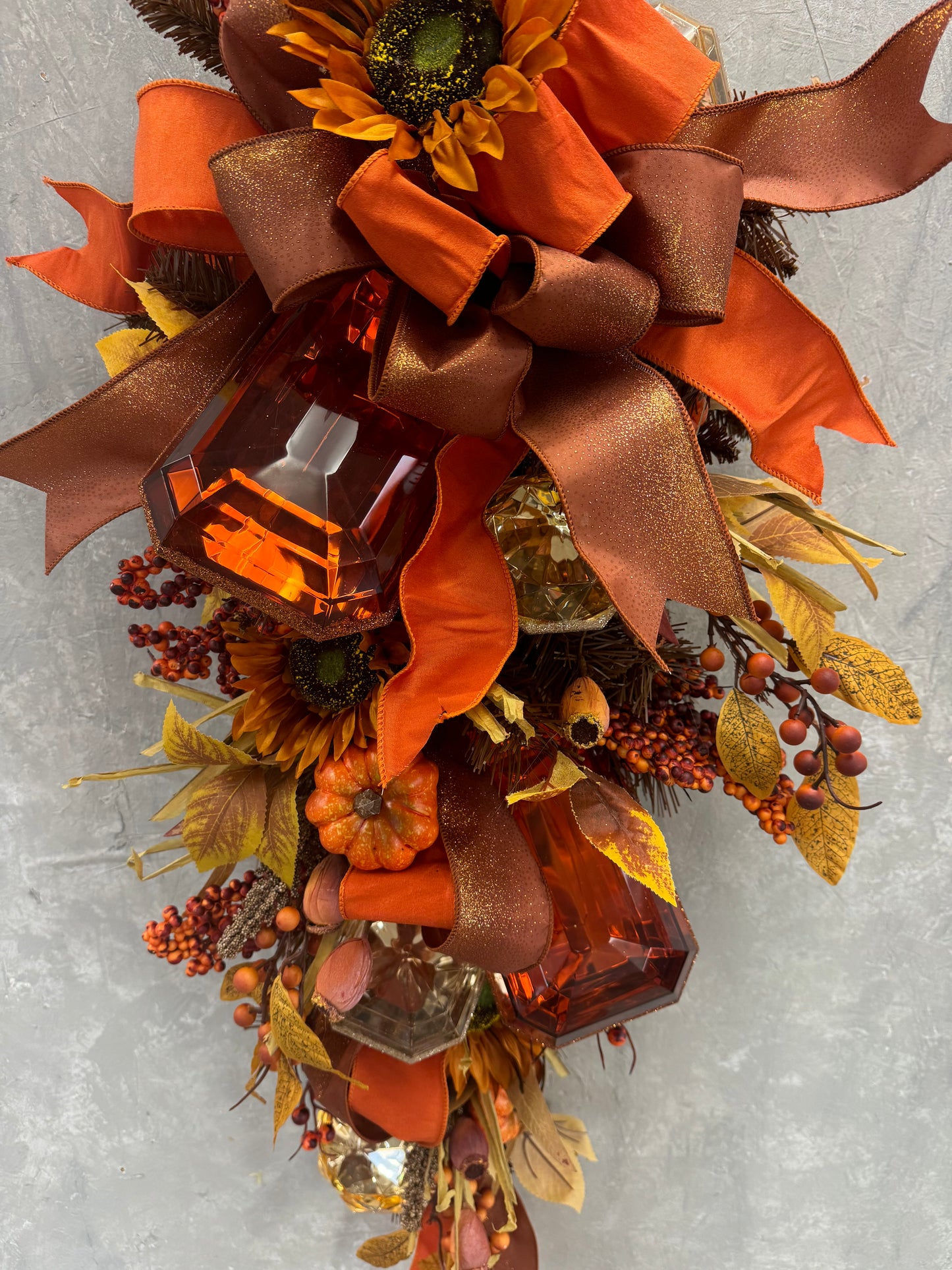 Fall Tear Drop Swag featuring Pumpkins, Sunflowers and Bling (Completed Swag)