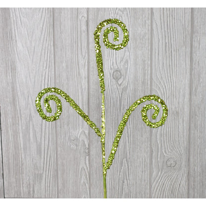 22" Glitter Curled Christmas Spray in Green | QD