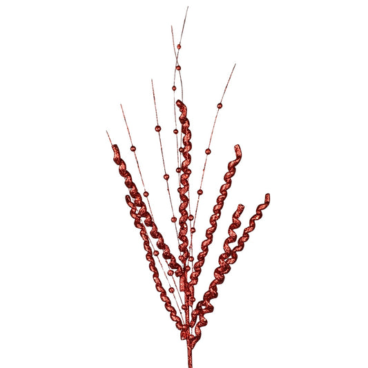 38" Curly Spray with Balls in Red | QD