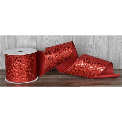 Metallic Red Flakes w/Red backing Ribbon 4" x 10yd | YT