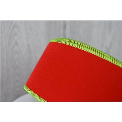 Lime/Red Double Sided Flocking Velvet Ribbon 2.5" x 10yd  | YT