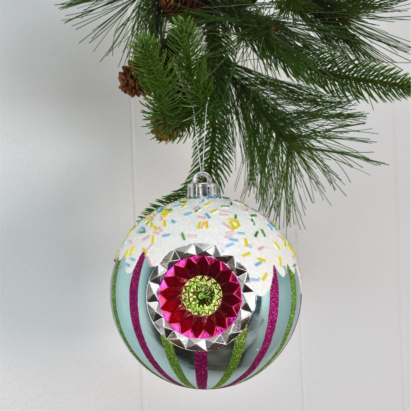 6" Sugar Iced Retro Cat Eye Ornament in Blue/Pink/Green | XJB