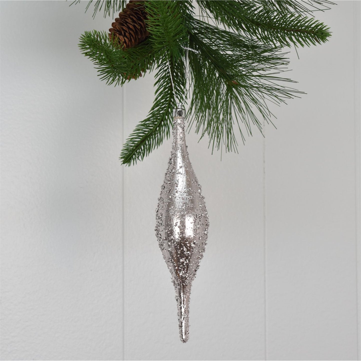 9" Faux Glass Beaded VP Finial Ornament in Blush