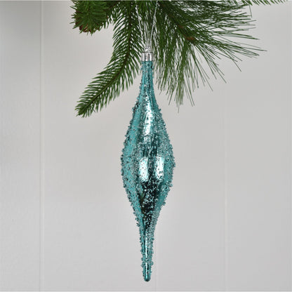 9" Faux Glass Beaded VP Finial Ornament in Light Blue | XJ