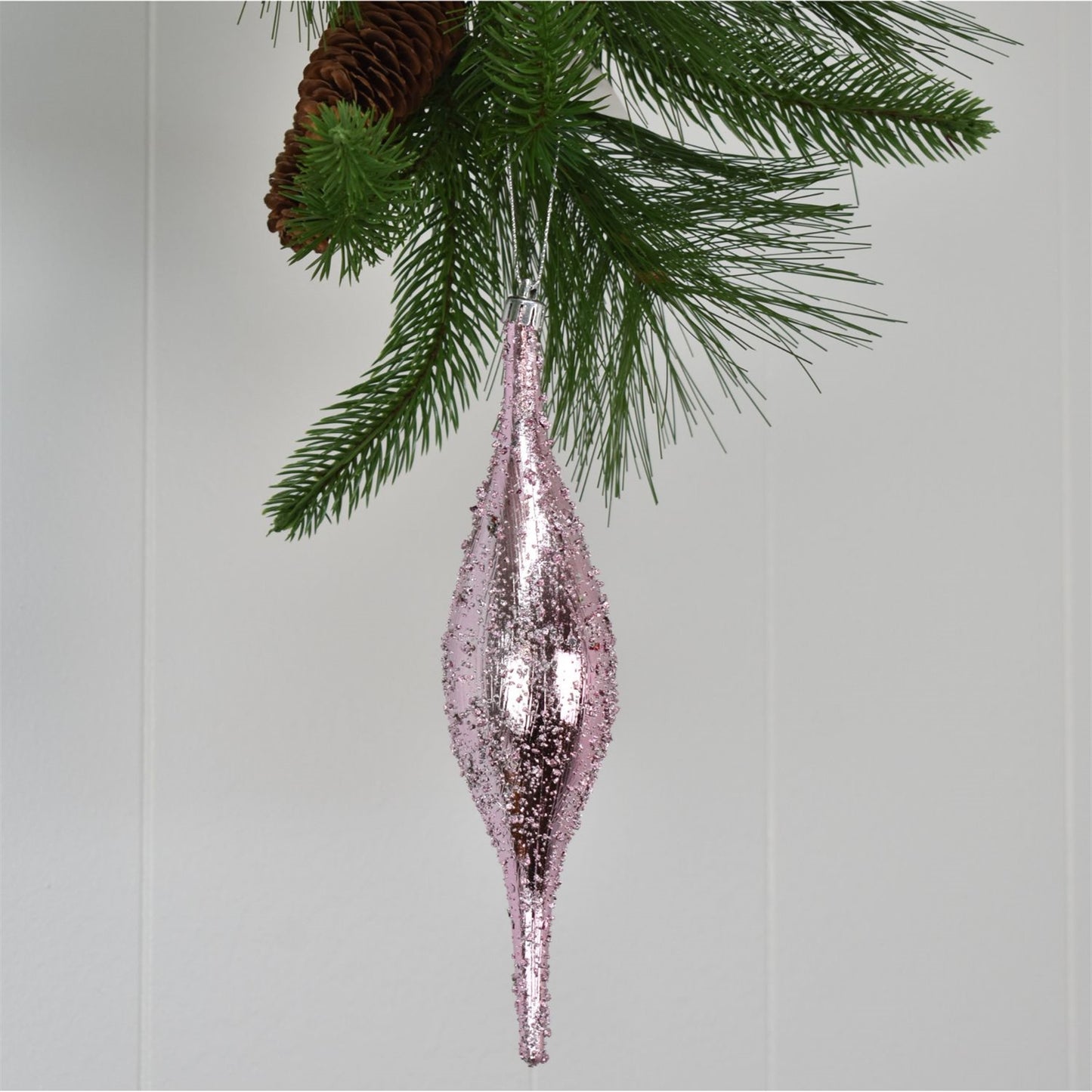 9" Faux Glass Beaded VP Finial Ornament in Light Pink