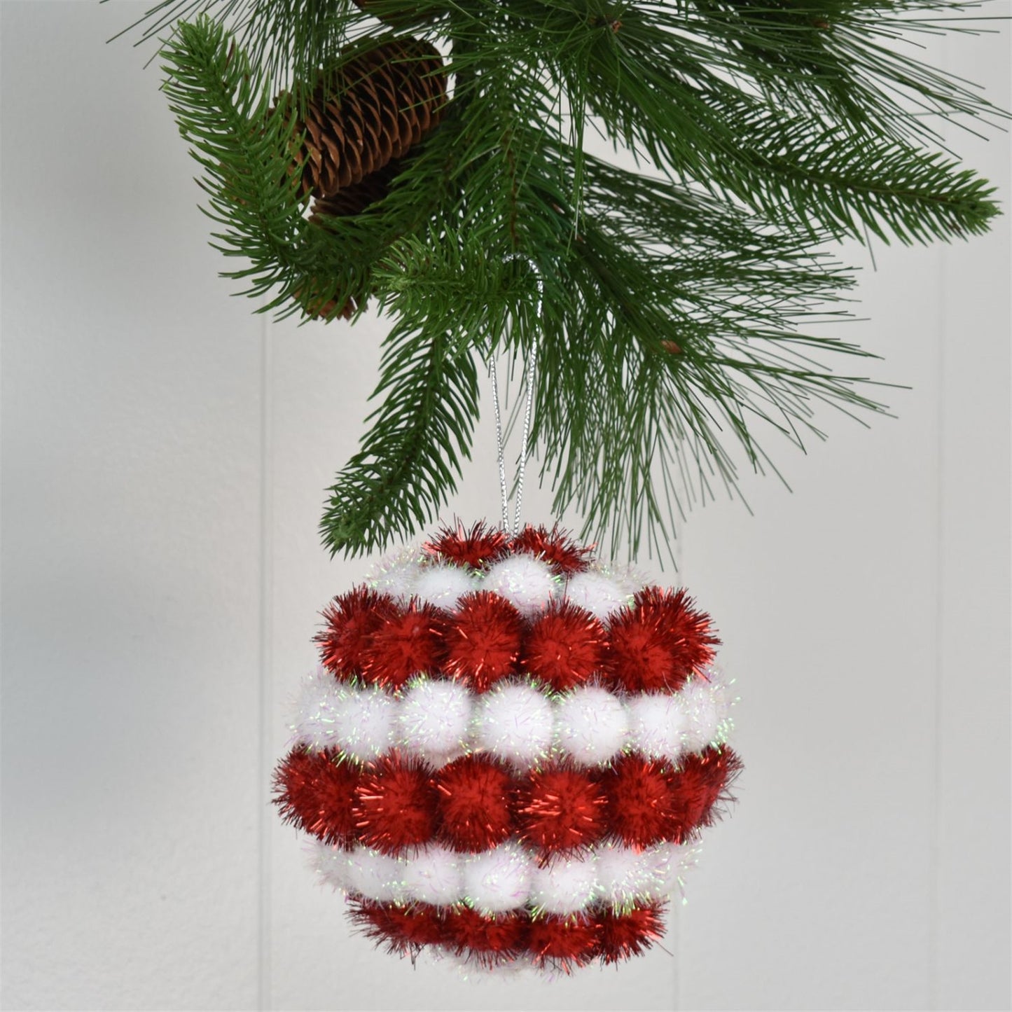 5" Fuzzy Mini Ball Ornament in Red/White | FY
