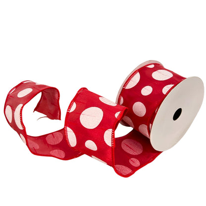 2.5" x 10YD Faux Dupioni Red with White Dots | YT