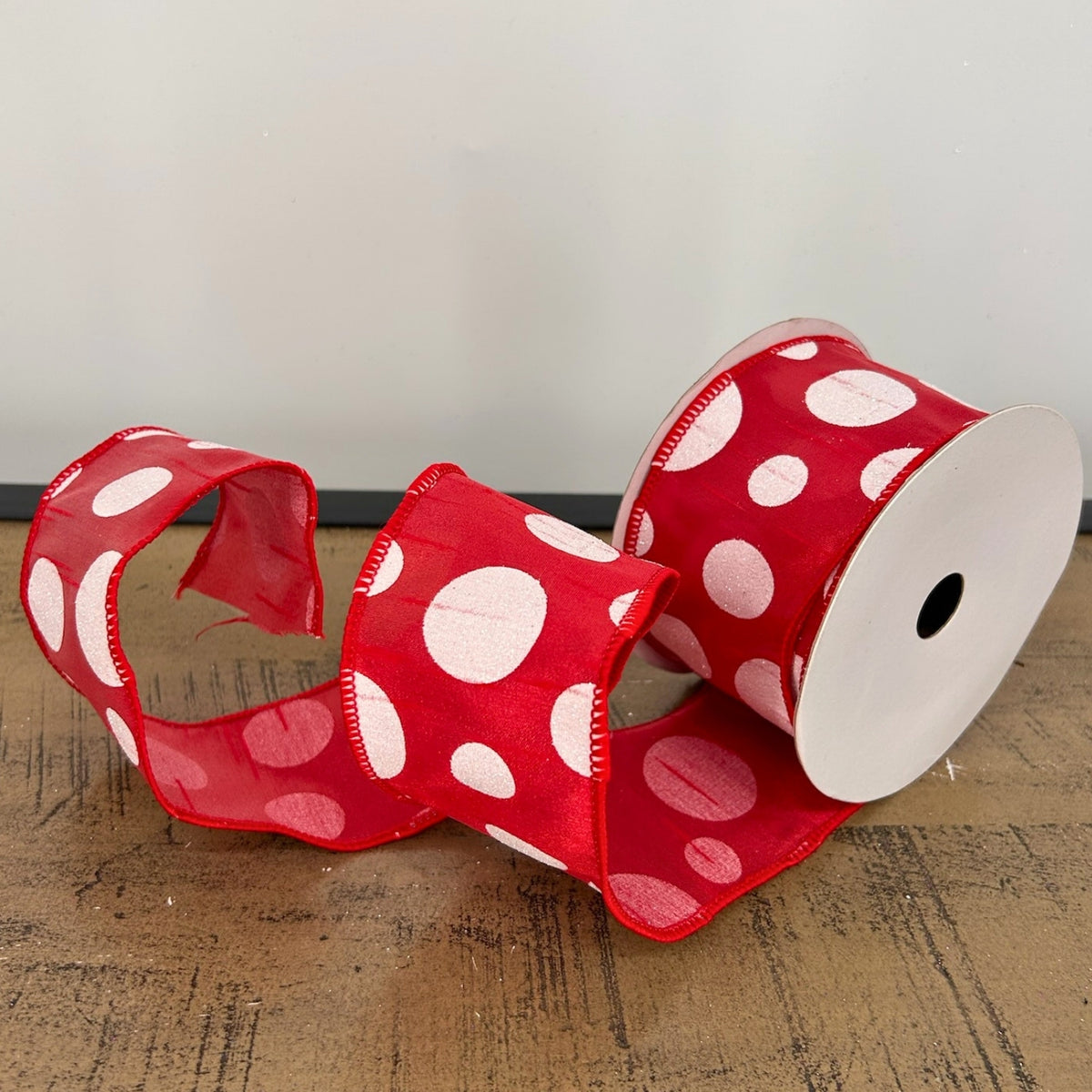 2.5" x 10YD Faux Dupioni Red with White Dots | YT