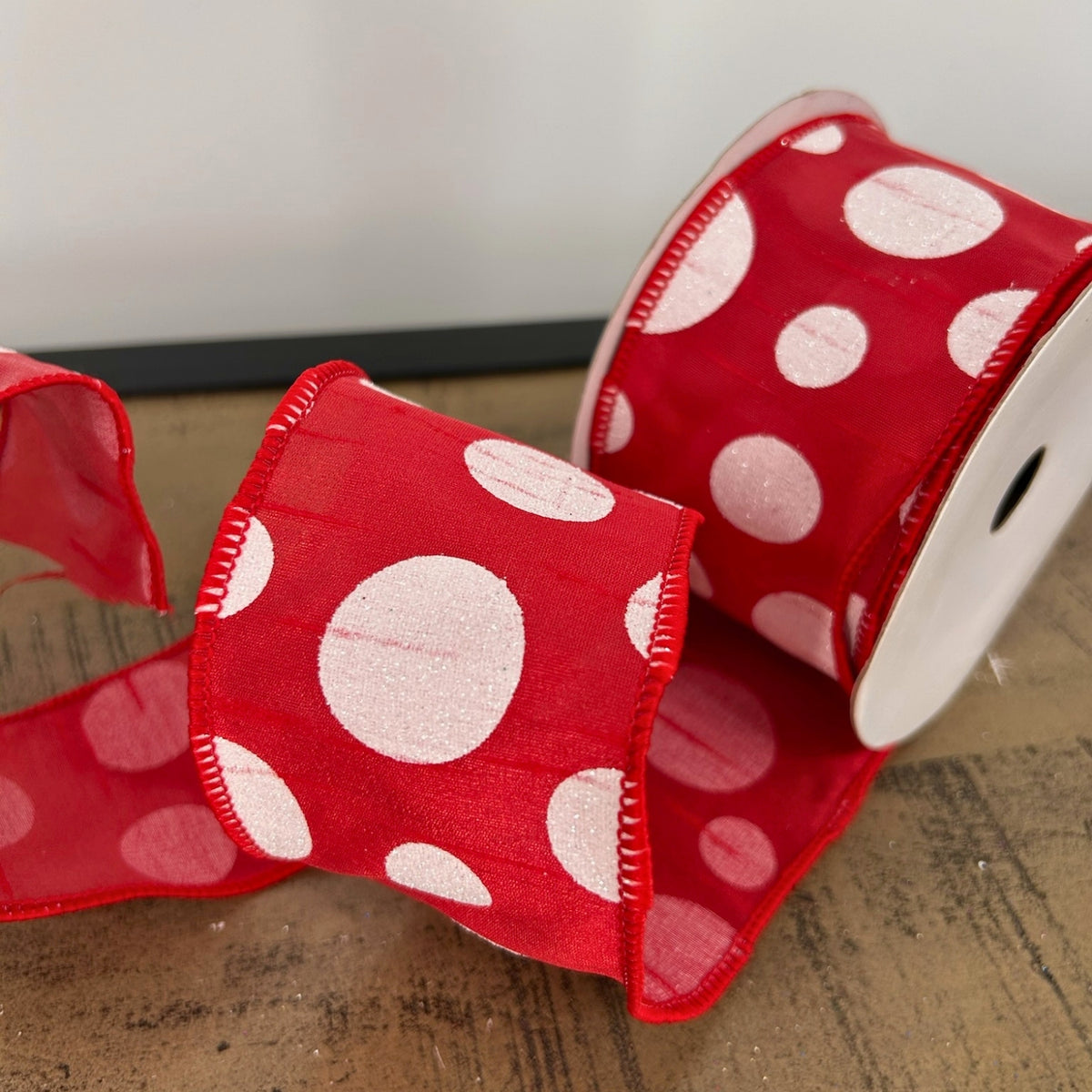 2.5" x 10YD Faux Dupioni Red with White Dots | YT