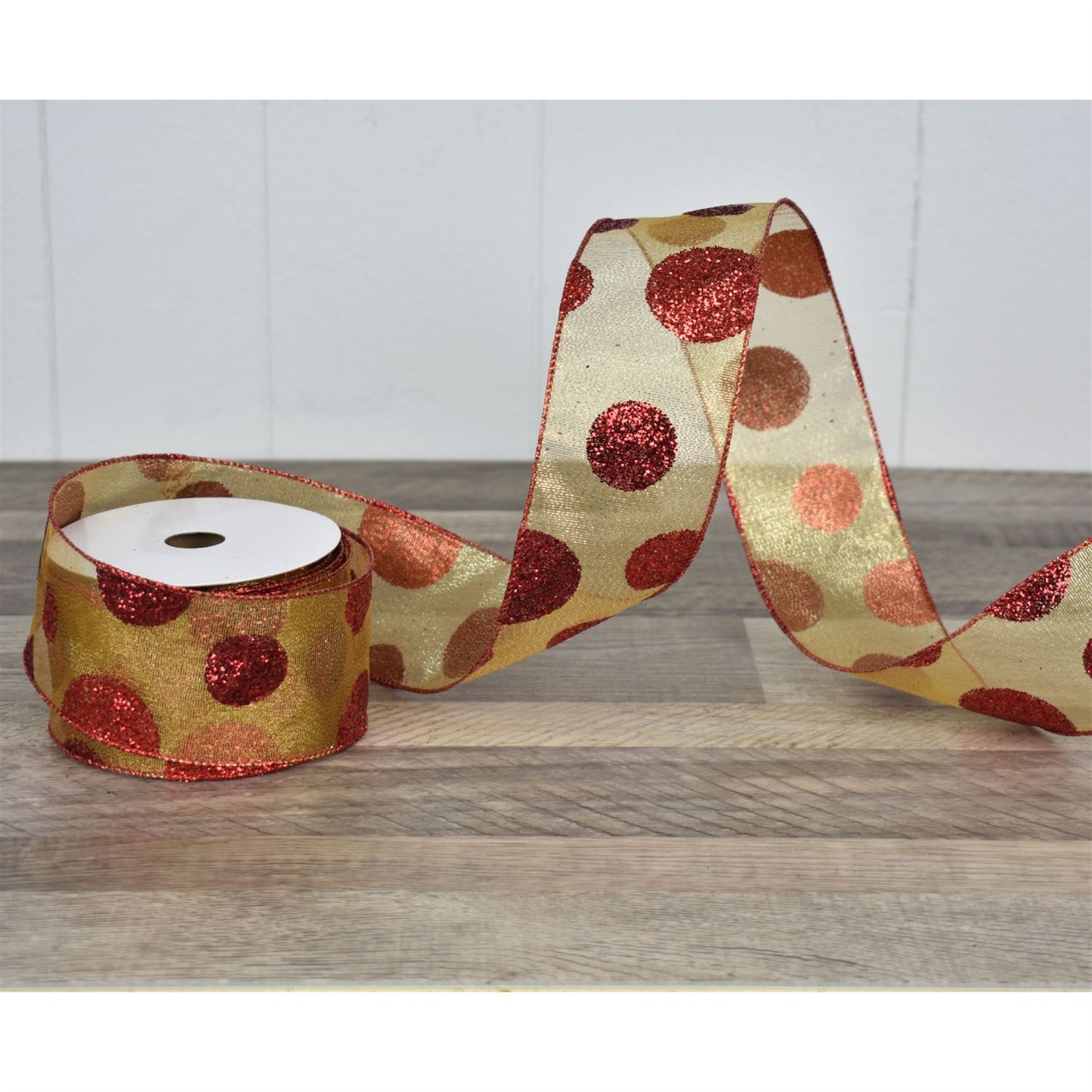 2.5" x 10YD Metallic Gold with Red Sequin Dot | YT
