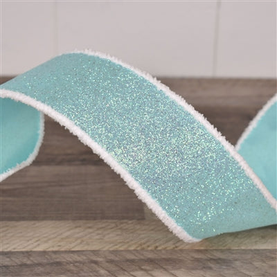 Candy Glitter Ribbon w/ Chenille Edge - Aqua 2.5" x 10yd | YT