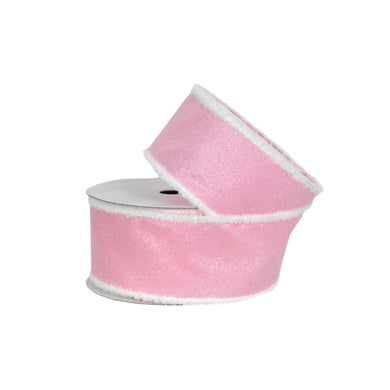 Candy Glitter Ribbon w/ Chenille Edge - Pink 2.5