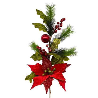 25.5" Happy Holly Day Poinsettia Spray in Red/Green | QG