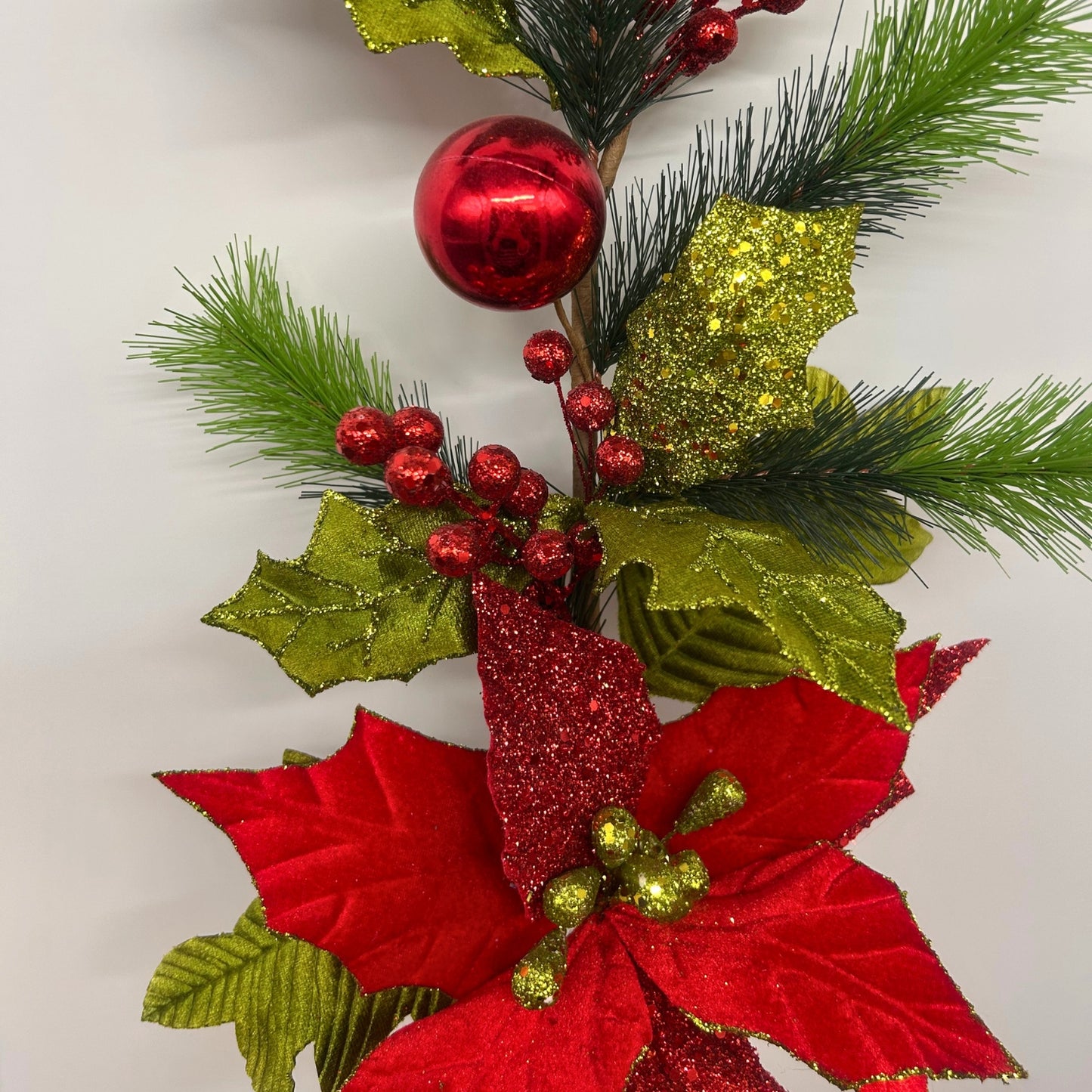 25.5" Happy Holly Day Poinsettia Spray in Red/Green | QG