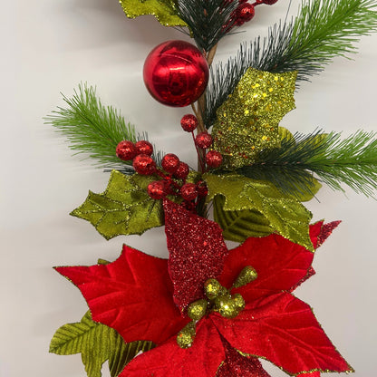25.5" Happy Holly Day Poinsettia Spray in Red/Green | QG