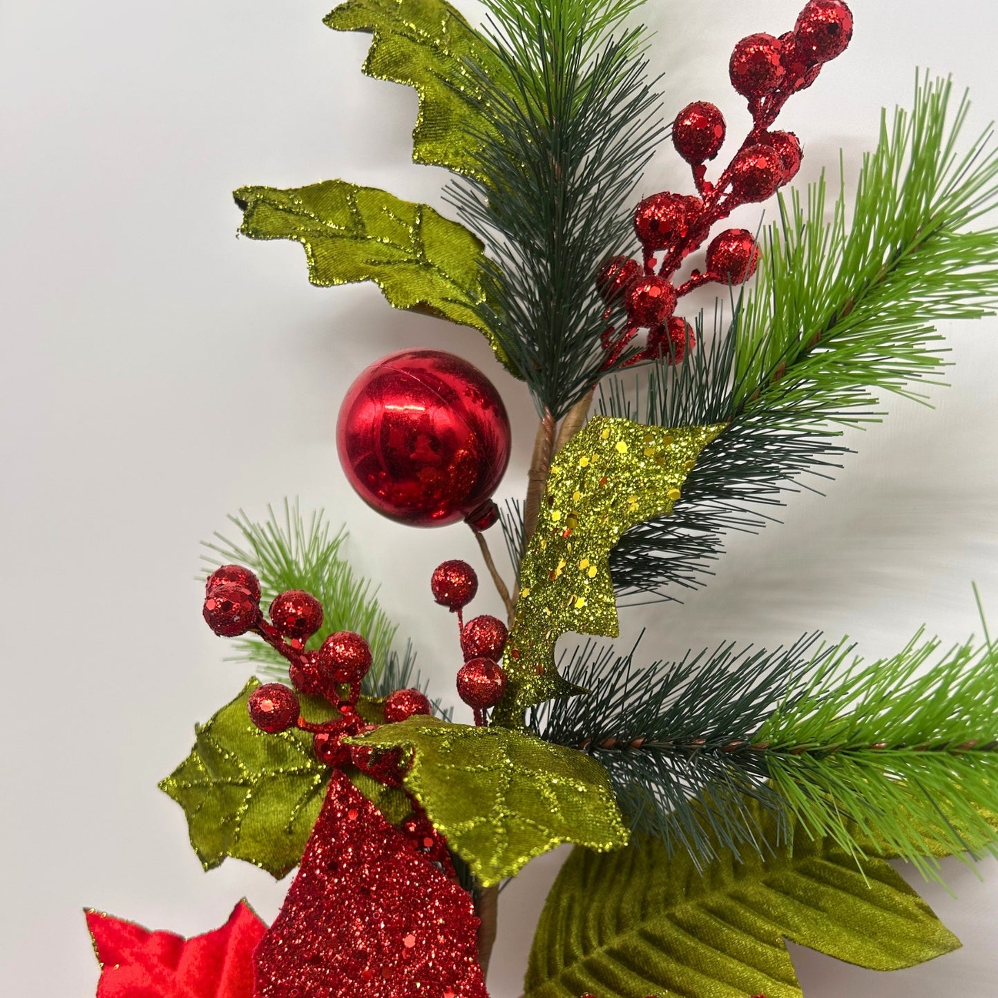 25.5" Happy Holly Day Poinsettia Spray in Red/Green | QG