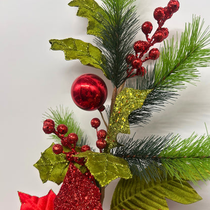 25.5" Happy Holly Day Poinsettia Spray in Red/Green | QG