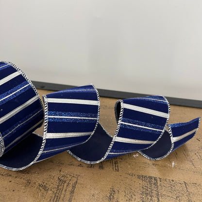 Royal Stripe Silver/Blue Ribbon 2.5" x 10yd | YT