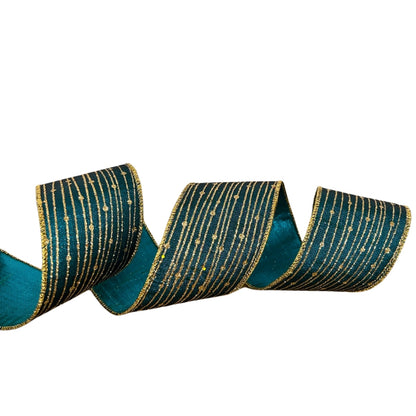 Teal/Gold Striped Dot Ribbon 2.5" x 10yd | YT