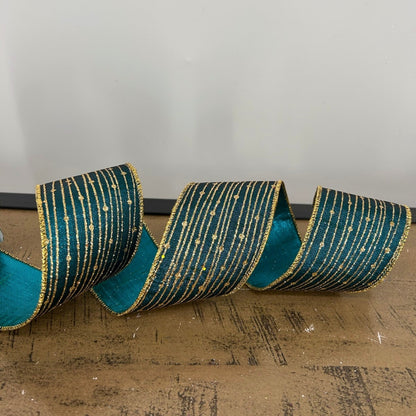 Teal/Gold Striped Dot Ribbon 2.5" x 10yd | YT