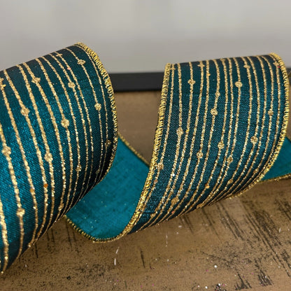 Teal/Gold Striped Dot Ribbon 2.5" x 10yd | YT